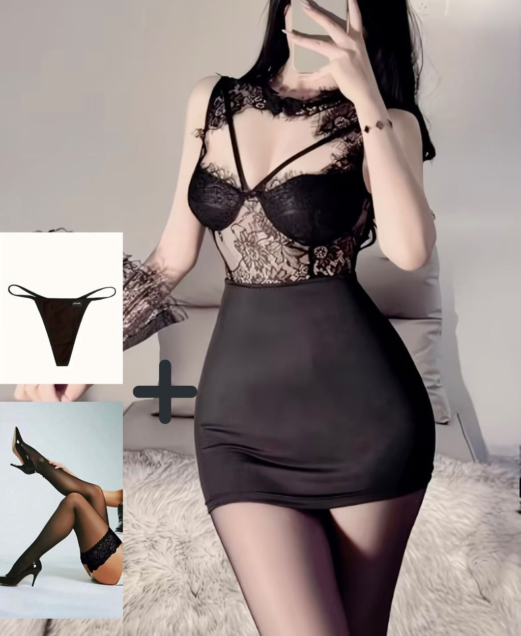 Robe Noire Sexy en Dentelle Transparente – Col Halter