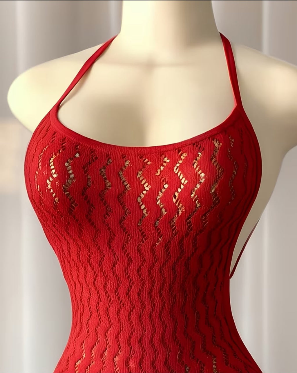 Body Rouge Rayé en Dentelle – Tenue Sexy
